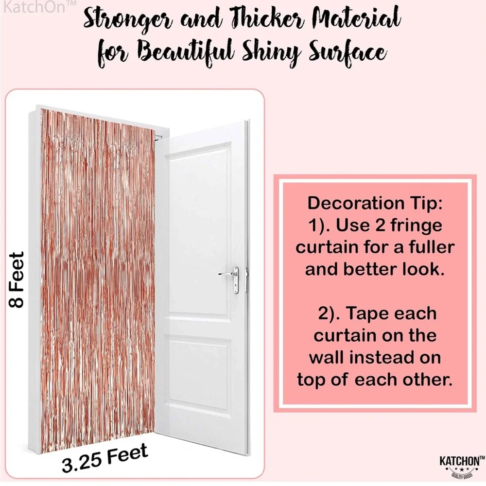 NWT Rose Gold Metallic Fringe Backdrop Party Birthday Curtains